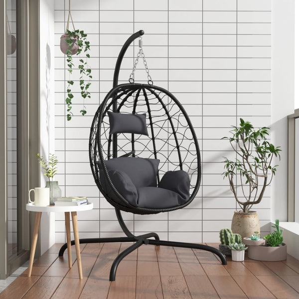 Vidaxl Hanging Egg Chair With Cushion Anthracite Poly Rattan&Steel Hammocks
