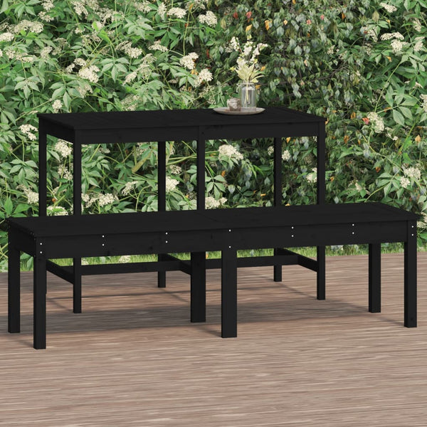2 Seater Garden Bench Black 159.5X44x45 Cm Solid Wood Pine Patio Benches