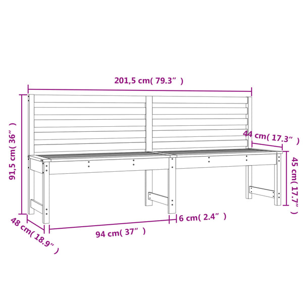 Garden Bench Black 201.5 Cm Solid Wood Pine Patio Benches