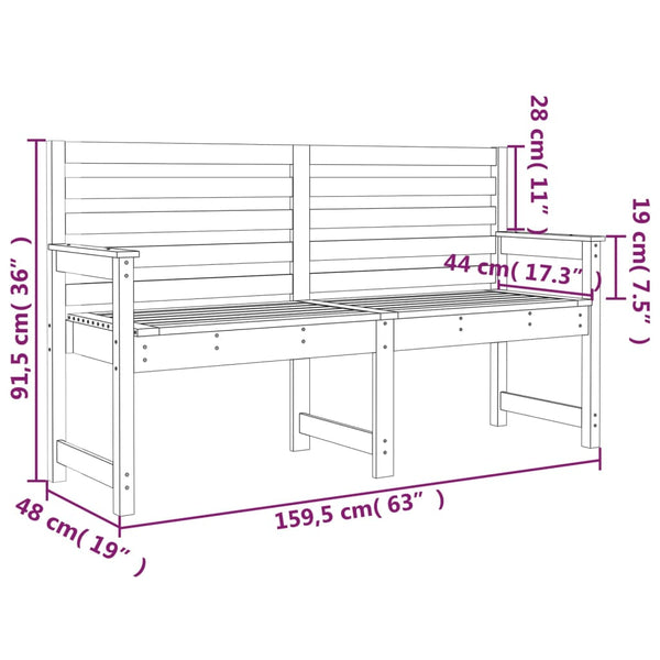 Garden Bench Black 159.5X48x91.5 Cm Solid Wood Pine Patio Benches