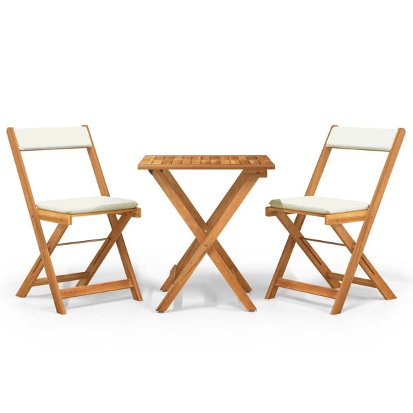 3 Piece Folding Bistro Set With Cushions Solid Wood Acacia Patio Furniture Sets