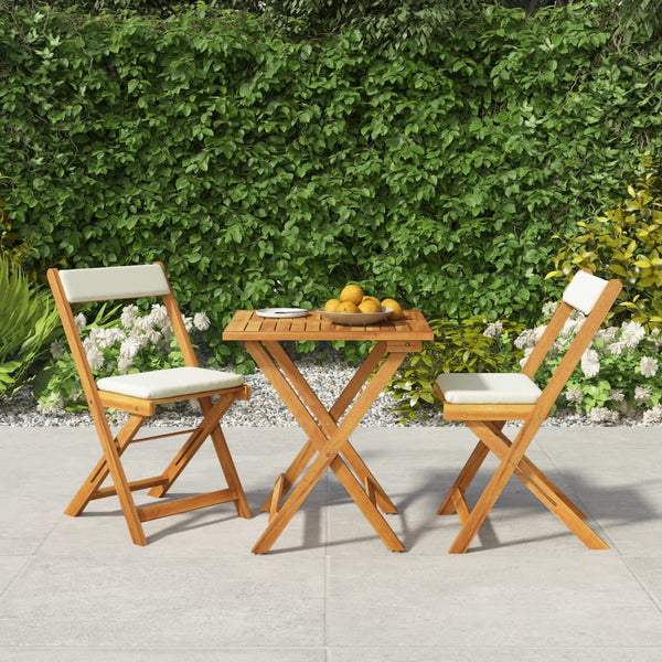 3 Piece Folding Bistro Set With Cushions Solid Wood Acacia Patio Furniture Sets