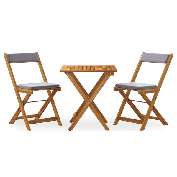 Vidaxl 3 Piece Folding Bistro Set With Cushions Solid Wood Acacia Kids Chairs