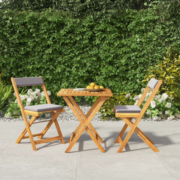 Vidaxl 3 Piece Folding Bistro Set With Cushions Solid Wood Acacia Kids Chairs