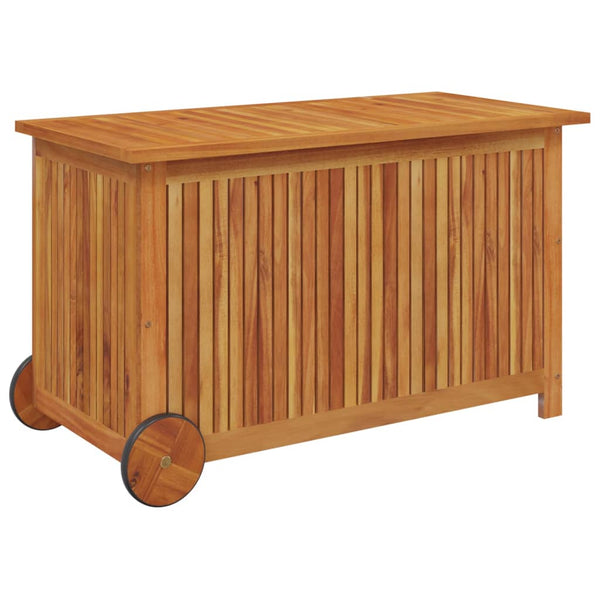 Garden Storage Box With Wheels 90X50x58 Cm Solid Wood Acacia Storage Deck Boxes