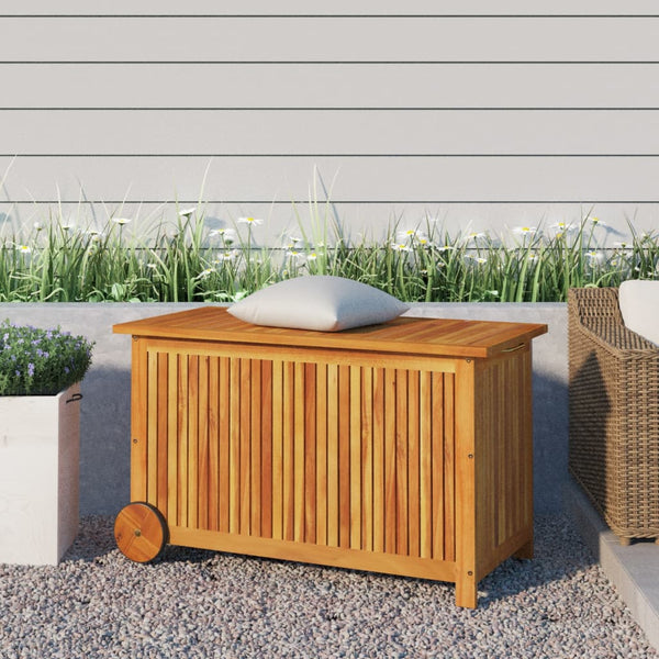 Garden Storage Box With Wheels 90X50x58 Cm Solid Wood Acacia Storage Deck Boxes