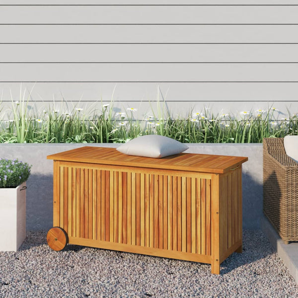 Garden Storage Box With Wheels 113X50x58 Cm Solid Wood Acacia Storage Deck Boxes