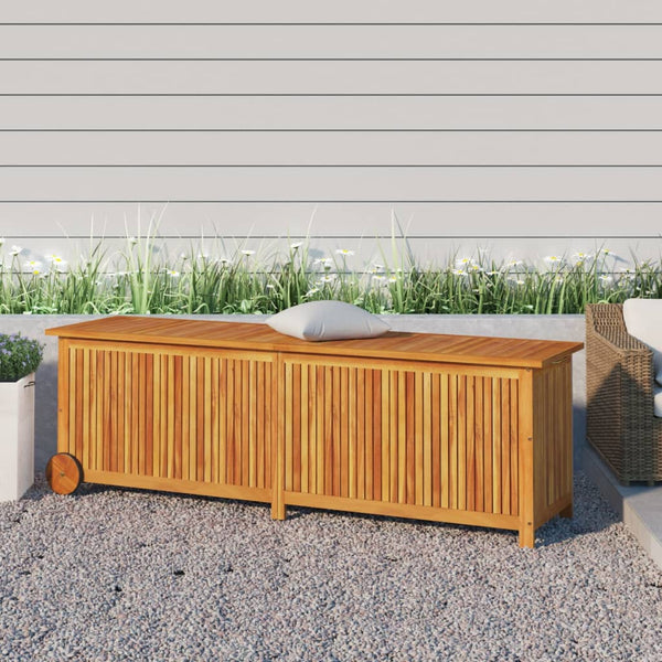 Garden Storage Box With Wheels 150X50x58 Cm Solid Wood Acacia Storage Deck Boxes