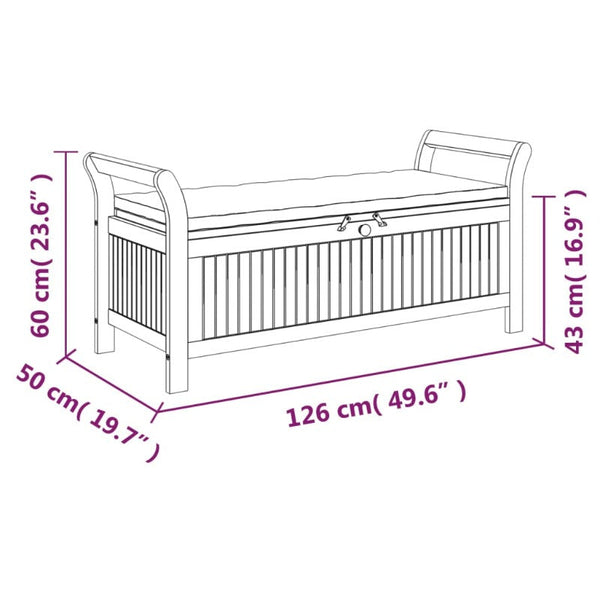Vidaxl Garden Storage Bench With Cushion 126 Cm Solid Wood Acacia Patio Benches
