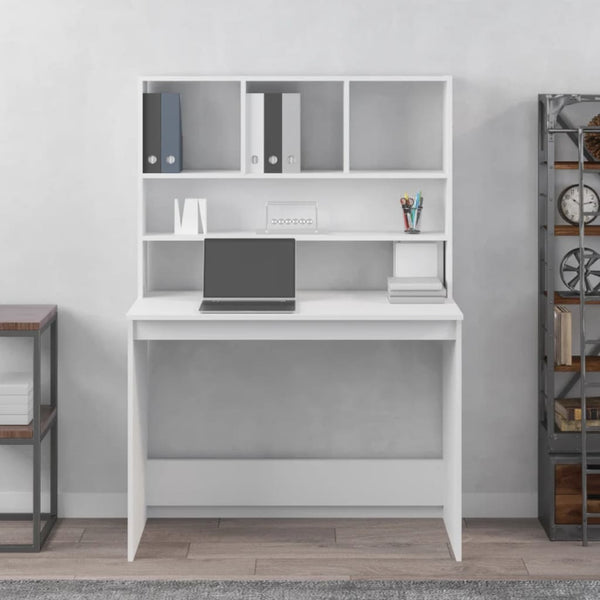 Home Office Desks Desk With Shelves White 102X45x148 Cm Engineered Wood