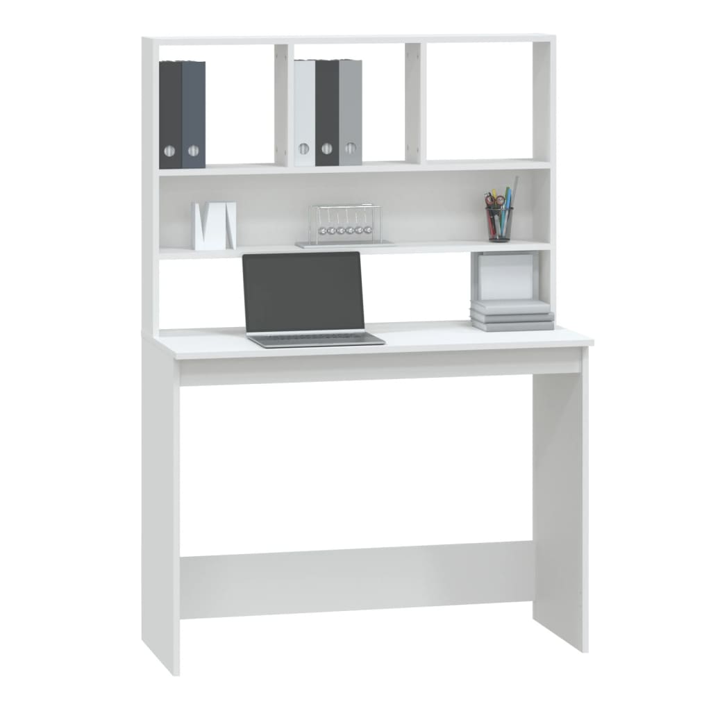 Home Office Desks Desk With Shelves White 102X45x148 Cm Engineered Wood
