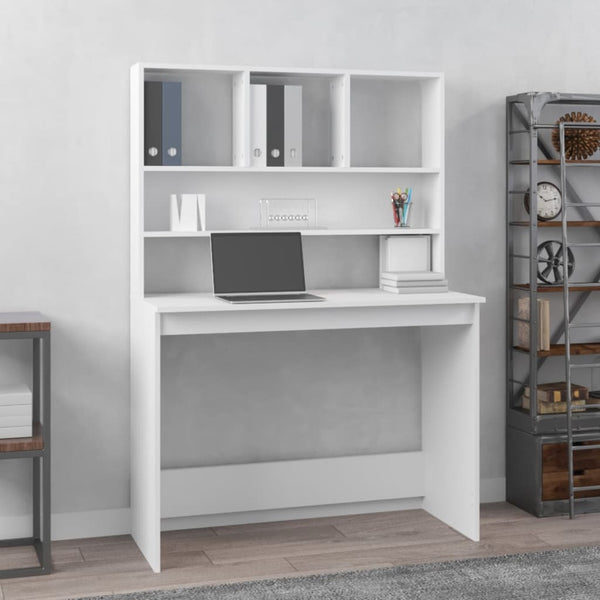 Desk With Shelves White 102X45x148 Cm Engineered Wood Home Office Desks