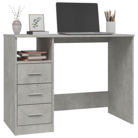 Desk With Drawers Concrete Grey 102X50x76 Cm Engineered Wood Home Office Desks