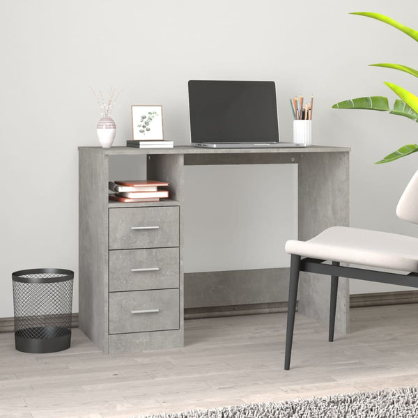 Desk With Drawers Concrete Grey 102X50x76 Cm Engineered Wood Home Office Desks
