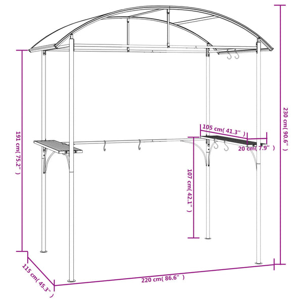 Vidaxl Bbq Gazebo With Side Shelves Anthracite 220X115x230 Cm Steel Gazebos & Pergolas