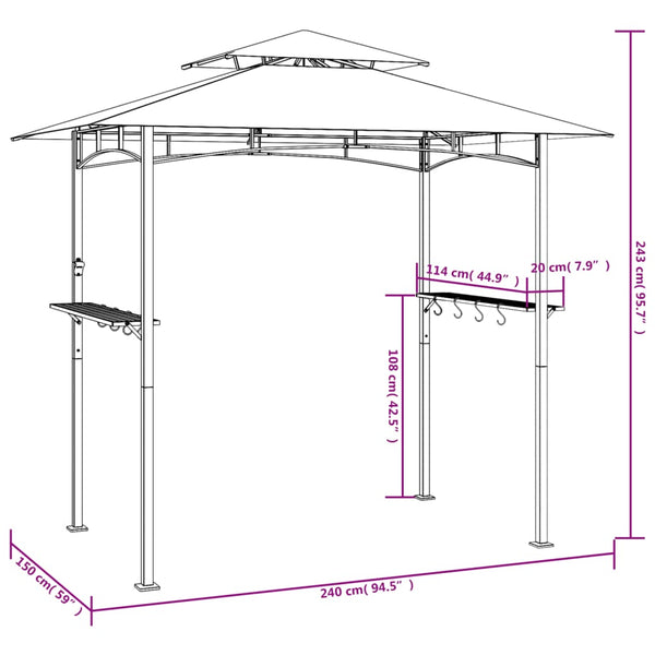 Bbq Gazebo With Side Shelves Anthracite 240X150x243 Cm Steel Gazebos & Pergolas