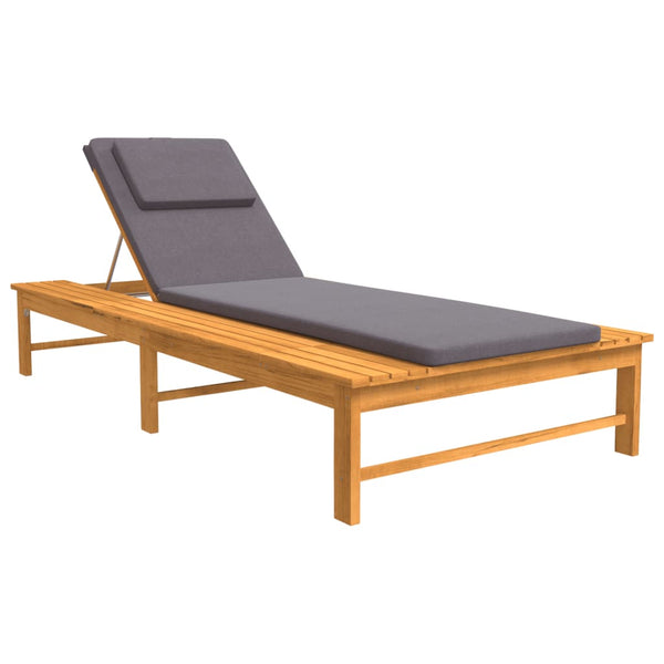 Vidaxl Sun Lounger With Dark Grey Cushion And Pillow Solid Wood Acacia Loungers