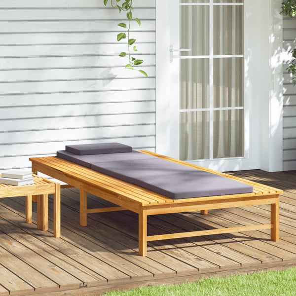 Vidaxl Sun Lounger With Dark Grey Cushion And Pillow Solid Wood Acacia Loungers