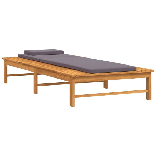Vidaxl Sun Lounger With Dark Grey Cushion And Pillow Solid Wood Acacia Loungers