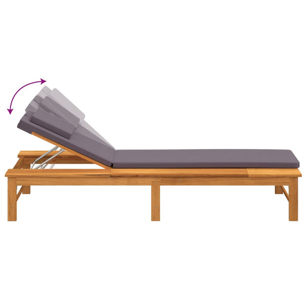 Vidaxl Sun Lounger With Dark Grey Cushion And Pillow Solid Wood Acacia Loungers