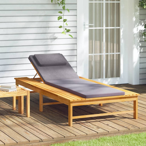 Vidaxl Sun Lounger With Dark Grey Cushion And Pillow Solid Wood Acacia Loungers