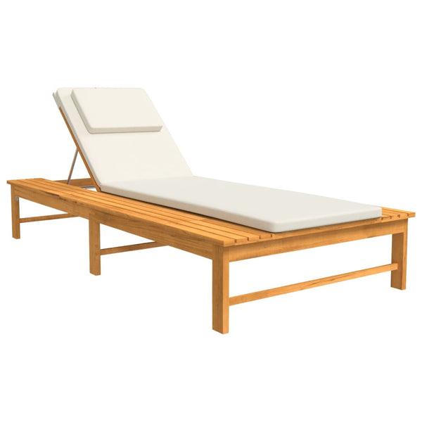 Sun Lounger With Cream White Cushion And Pillow Solid Wood Acacia Loungers