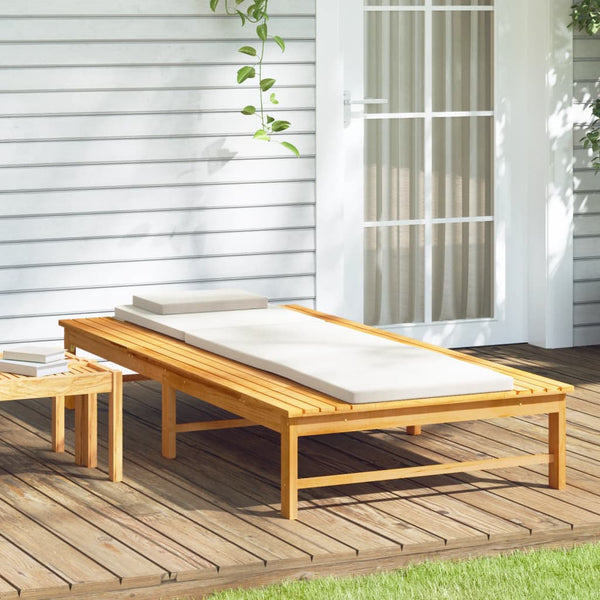 Sun Lounger With Cream White Cushion And Pillow Solid Wood Acacia Loungers