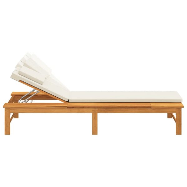 Sun Lounger With Cream White Cushion And Pillow Solid Wood Acacia Loungers