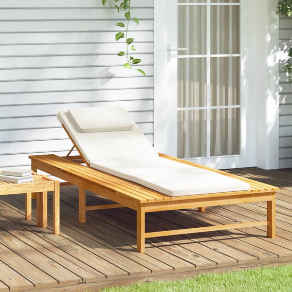 Sun Lounger With Cream White Cushion And Pillow Solid Wood Acacia Loungers