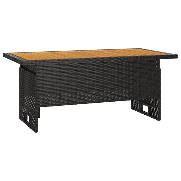 Garden Table Black 100X50x43/63 Cm Solid Wood Acacia&Poly Rattan Patio & Garden Tables