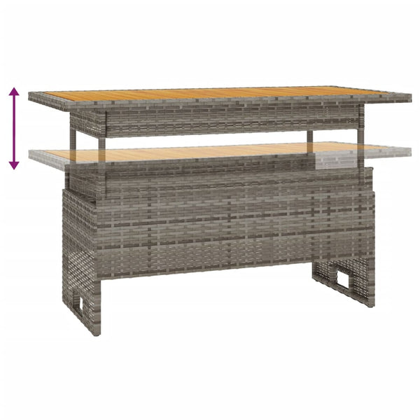 Garden Table Grey 100X50x43/63 Cm Solid Wood Acacia&Poly Rattan Patio & Garden Tables
