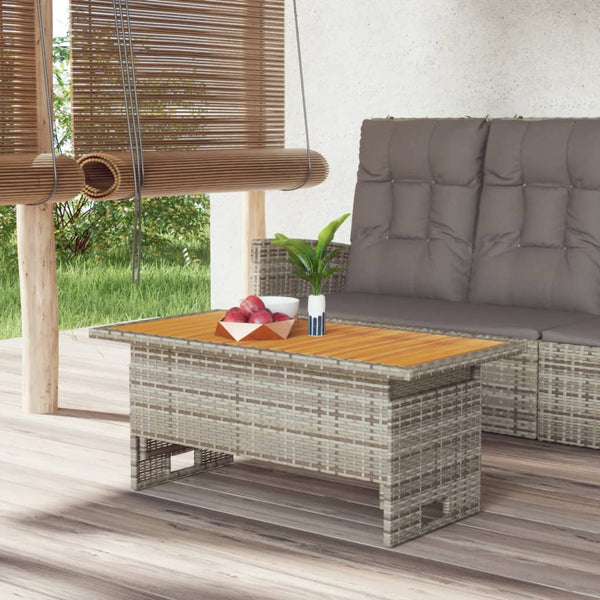 Garden Table Grey 100X50x43/63 Cm Solid Wood Acacia&Poly Rattan Patio & Garden Tables