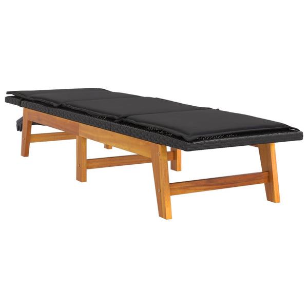 Sun Lounger With Cushion Poly Rattan&Solid Wood Acacia Loungers