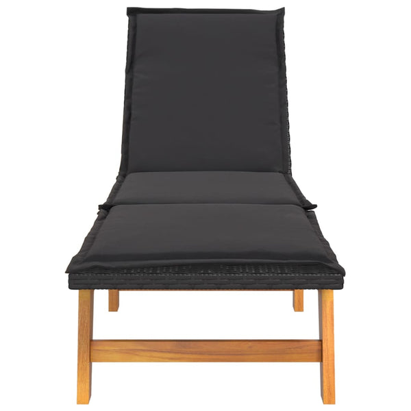 Sun Lounger With Cushion Poly Rattan&Solid Wood Acacia Loungers