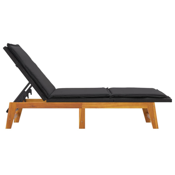 Sun Lounger With Cushion Poly Rattan&Solid Wood Acacia Loungers