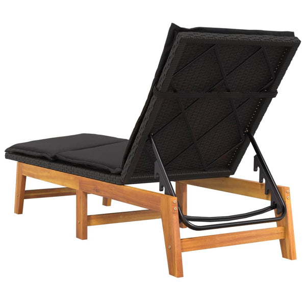 Sun Lounger With Cushion Poly Rattan&Solid Wood Acacia Loungers