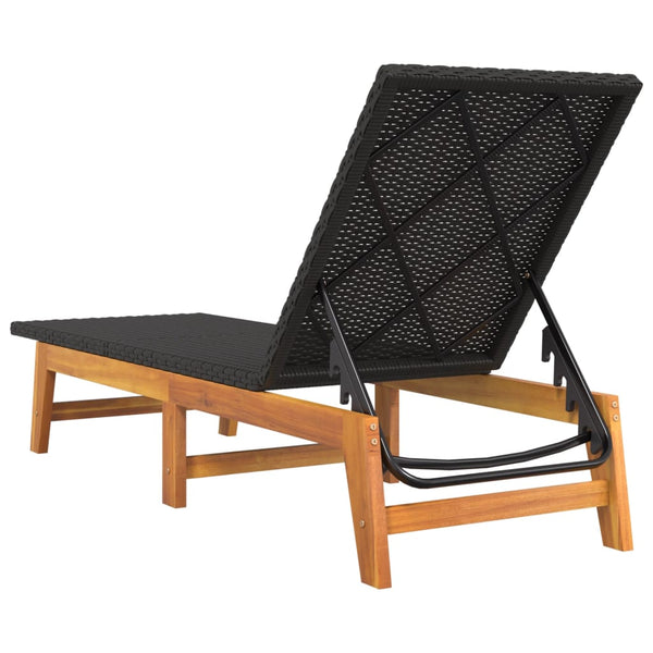 Sun Lounger Black And Brown Poly Rattan&Solid Wood Acacia Loungers