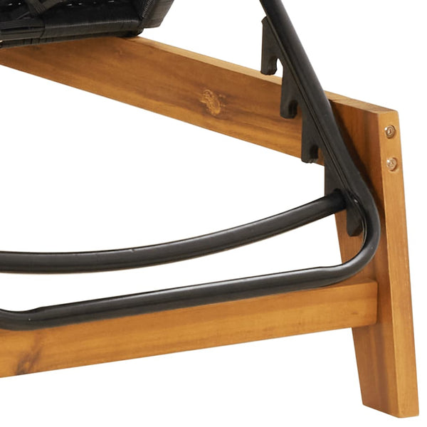 Sun Lounger Black And Brown Poly Rattan&Solid Wood Acacia Loungers