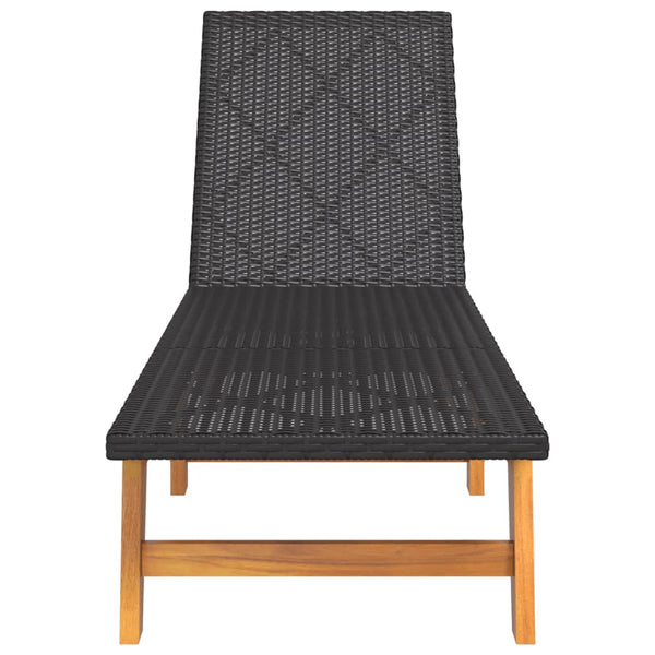 Sun 2 Pcs Black And Brown Poly Rattan&Solid Wood Acacia Loungers