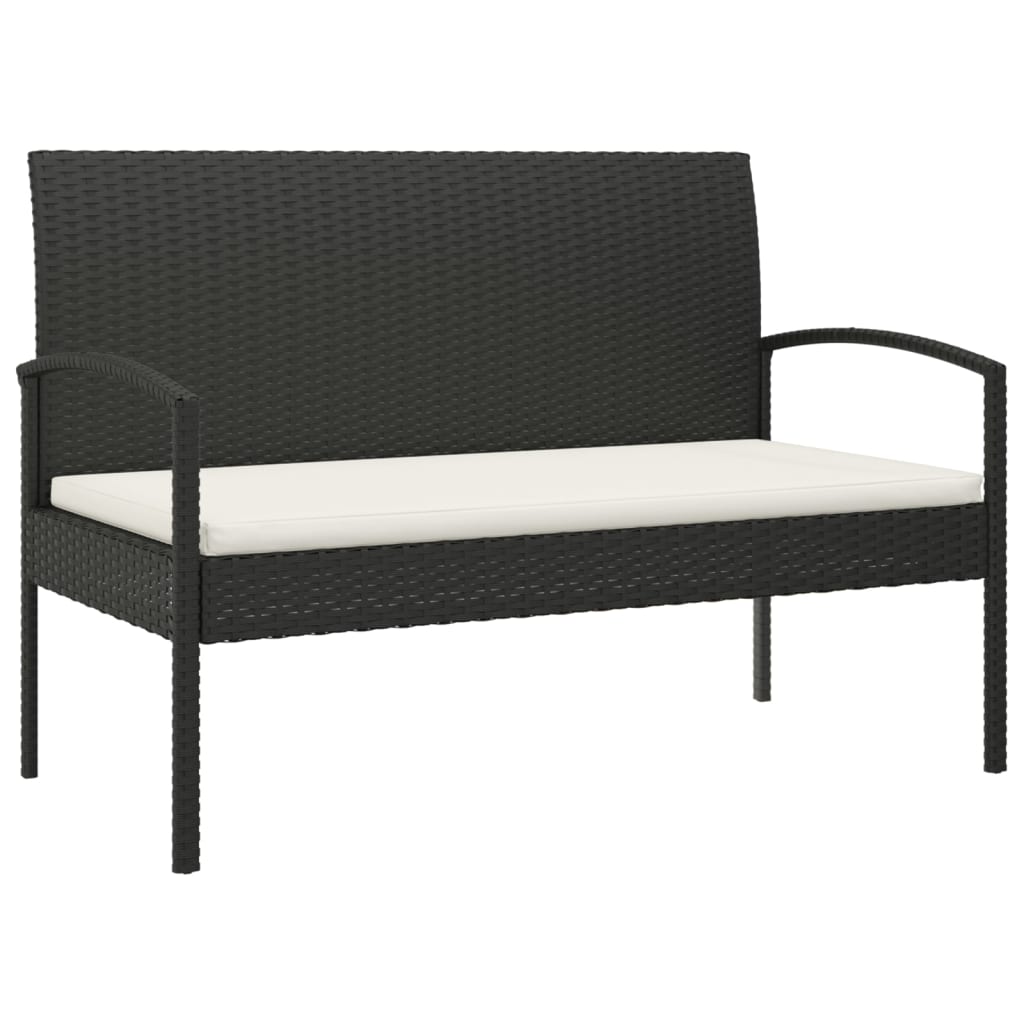 Garden Bench With Cushion Black 105 Cm Poly Rattan Patio Benches