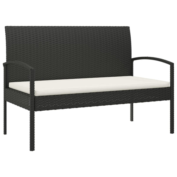 Garden Bench With Cushion Black 105 Cm Poly Rattan Patio Benches