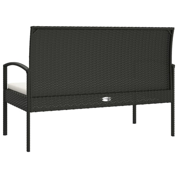 Garden Bench With Cushion Black 105 Cm Poly Rattan Patio Benches