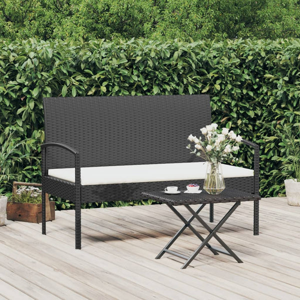 Garden Bench With Cushion Black 105 Cm Poly Rattan Patio Benches