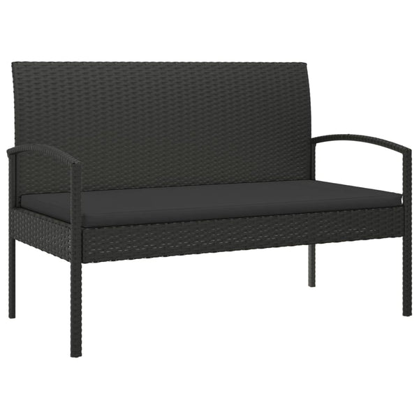 Garden Bench With Cushion Black 105 Cm Poly Rattan Benches