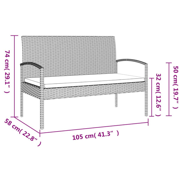 Garden Bench With Cushion Black 105 Cm Poly Rattan Benches