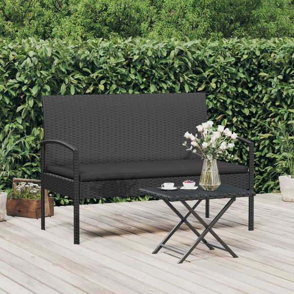Garden Bench With Cushion Black 105 Cm Poly Rattan Benches