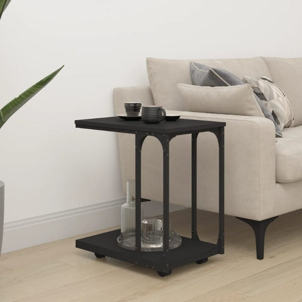 Side Table With Wheels Black 50X35x55.5Cm Engineered Wood