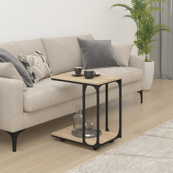 Side Table With Wheels Sonoma Oak 50X35x55.5Cm Engineered Wood Side Tables