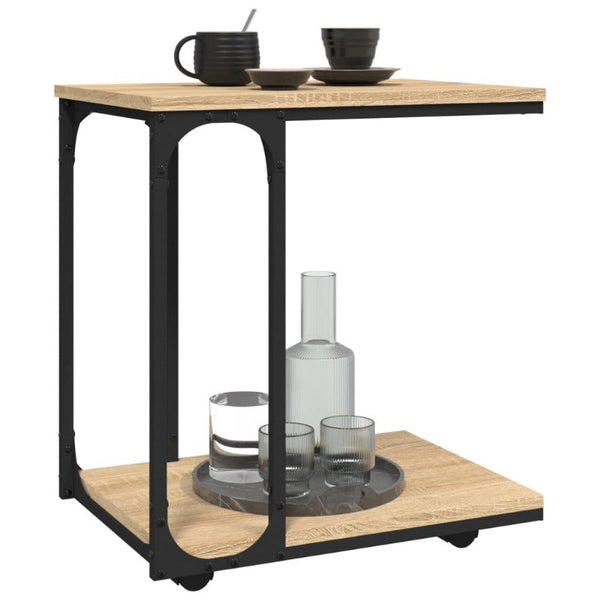 Side Table With Wheels Sonoma Oak 50X35x55.5Cm Engineered Wood Side Tables