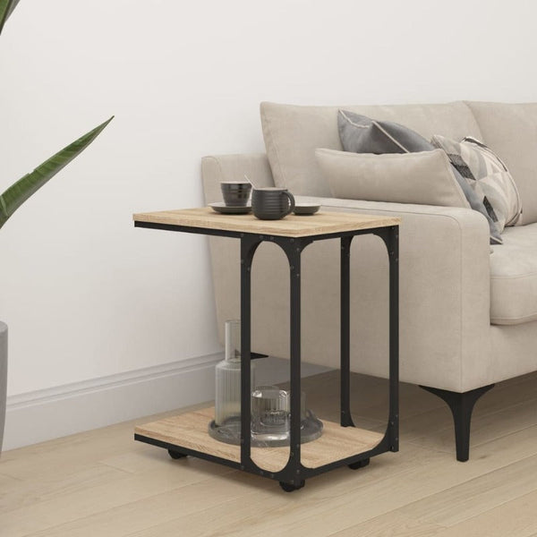Side Table With Wheels Sonoma Oak 50X35x55.5Cm Engineered Wood Side Tables